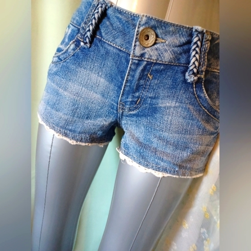 Candies Vintage Denim Low-rise Eyelet Jean Shorts